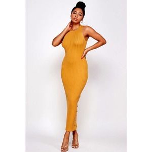 Womens Sleeveless Body Con Maxi Dress Egg Yolk color